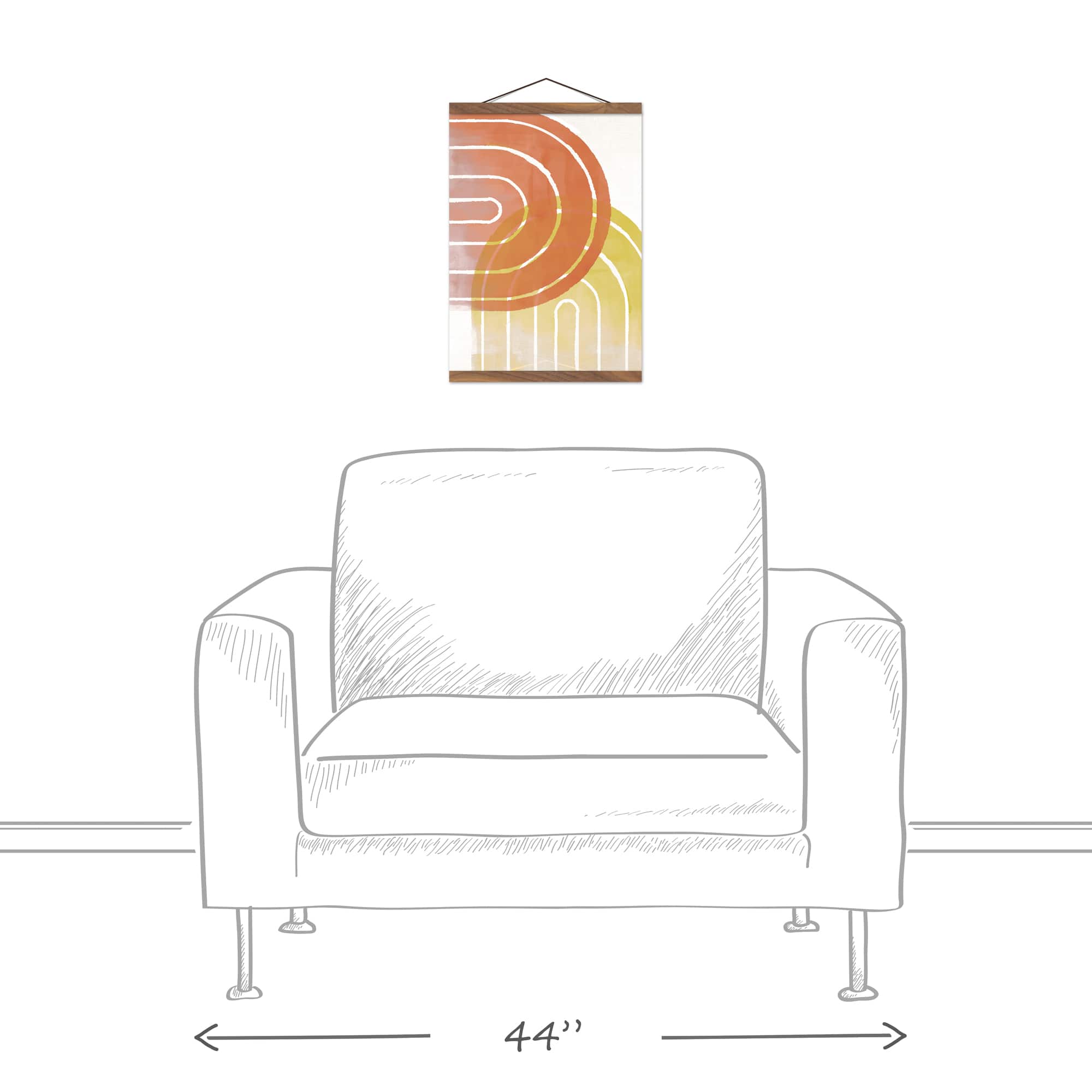 Gold Orange Rainbows 12" x 16" Teak Hanging Canvas